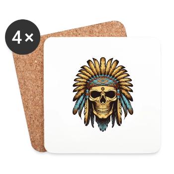 Crâne de chef indien Apache - Dessous de verre (lot de 4) - blanc - Devant