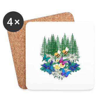 Forest Nature Spring Bee Bees Bumblebee - Coasters (set of 4) - white - Front