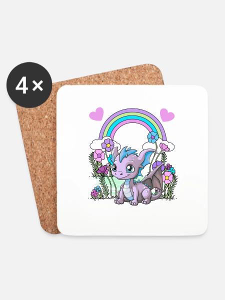 Drache Drachen Kinder Kind Regenbogen - Untersetzer (4er-Set) - Weiß