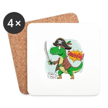 Carnaval Anniversaire Pirate Dinosaure Chapeau Pirate - Dessous de verre (lot de 4) - blanc - Devant