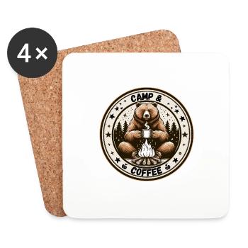 Camping Coffee Camper Bear Campsite Campfire - Coasters (set of 4) - white - Front