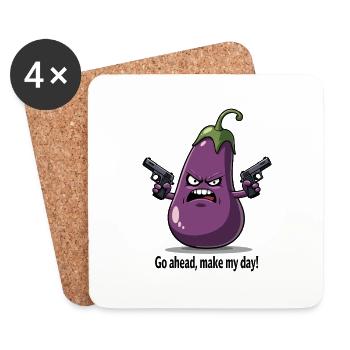 Badass Aubergine – Go Ahead, Make My Day - Untersetzer (4er-Set) - Weiß - Vorne