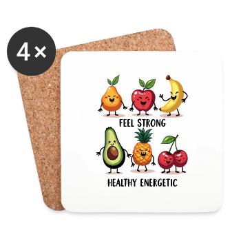 Lustige Früchte – Feel Strong, Healthy Energetic - Untersetzer (4er-Set) - Weiß - Vorne