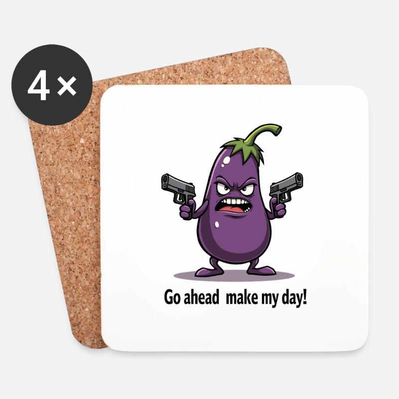 Badass Aubergine – Go Ahead, Make My Day - Untersetzer (4er-Set) - Weiß