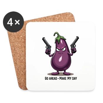 Badass Aubergine – Go Ahead, Make My Day - Untersetzer (4er-Set) - Weiß - Vorne