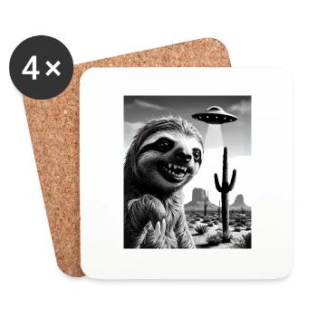 Faultier macht ein Selfie mit einem UFO | Wüste - Untersetzer (4er-Set) - Weiß - Vorne