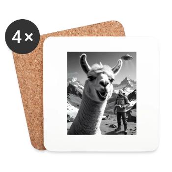 Lama macht ein Selfie in den Bergen mit Alien Ufo - Untersetzer (4er-Set) - Weiß - Vorne