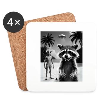 Waschbär macht ein Selfie am Strand mit Alien - Untersetzer (4er-Set) - Weiß - Vorne