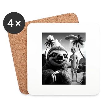 Faultier macht Selfie mit Alien am Strand - Untersetzer (4er-Set) - Weiß - Vorne