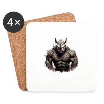Nashorn Muskeln Bodybuilding Beast - Untersetzer (4er-Set) - Weiß - Vorne