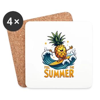 Ananas Surfer Surfen Feel the Summer - Untersetzer (4er-Set) - Weiß - Vorne