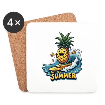 Ananas Surfer Surfen Feel the Summer - Untersetzer (4er-Set) - Weiß - Vorne