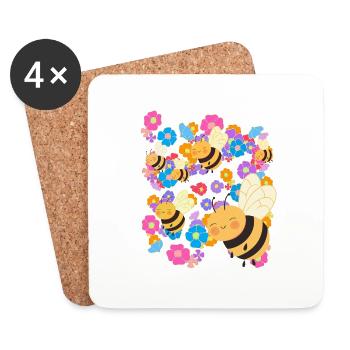 Biene Bienen Blume Blumen Sommer Kinder - Untersetzer (4er-Set) - Weiß - Vorne
