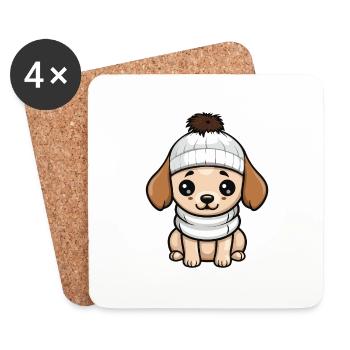 Dog Winter Animal Baby Comic - Coasters (set of 4) - white - Front