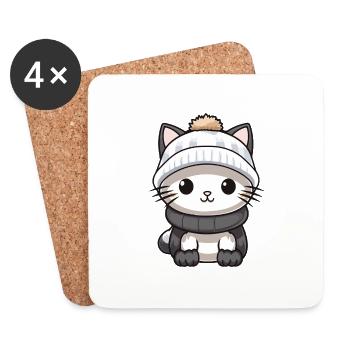 Cat Winter Animal Baby Comic - Coasters (set of 4) - white - Front