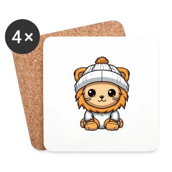 Lion Hiver Animal Bébé Bande Dessinée - Dessous de verre (lot de 4) - blanc - Devant