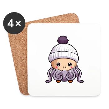 Octopus Winter Animal Baby Comic - Coasters (set of 4) - white - Front