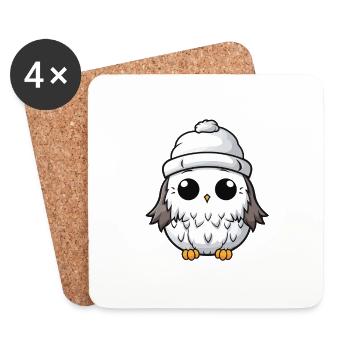 Owl Winter Animal Baby Comic - Coasters (set of 4) - white - Front