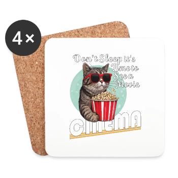 CAT Don’t Sleep Voir un film - Dessous de verre (lot de 4) - blanc - Devant
