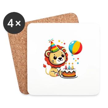 Lion Kid Celebrating Birthday - Untersetzer (4er-Set) - Weiß - Vorne