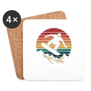 Retro Snowboarding Mountain Sunset Snowboard - Untersetzer (4er-Set) - Weiß - Vorne