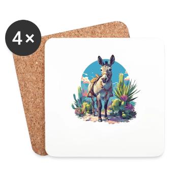 Âne Esel - Dessous de verre (lot de 4) - blanc - Devant