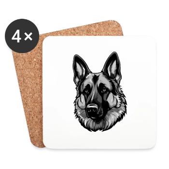 German Shepherd Dog Head - Coasters (set of 4) - white - Front