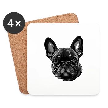 French Bulldog Dog Head - Coasters (set of 4) - white - Front