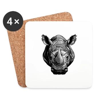 Portrait de rhinocéros - Dessous de verre (lot de 4) - blanc - Devant