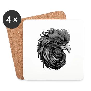 Portrait de coq - Dessous de verre (lot de 4) - blanc - Devant