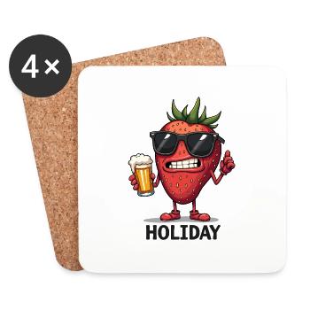 Coole Erdbeere mit Bier – für Urlaub & Festival - Untersetzer (4er-Set) - Weiß - Vorne