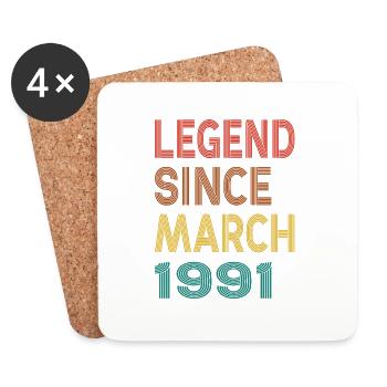 Vintage Legend Depuis mars 1991, 34ème anniversaire - Dessous de verre (lot de 4) - blanc - Devant