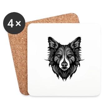 Border Collie Chien Portrait - Dessous de verre (lot de 4) - blanc - Devant