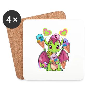 Glace Glace Crème Enfants Enfant Dragon Dragon - Dessous de verre (lot de 4) - blanc - Devant