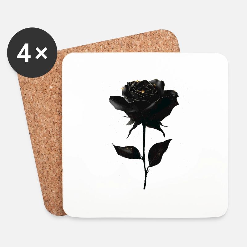 Schwarze Rose - Untersetzer (4er-Set) - Weiß