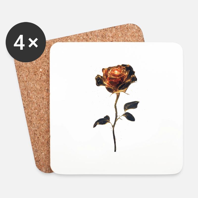 Rote Rose - Untersetzer (4er-Set) - Weiß