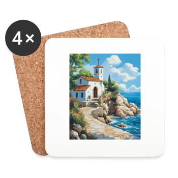 Christliche Kirche am Meer in Griechenland - Untersetzer (4er-Set) - Weiß - Vorne