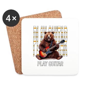 BEAR ROCK GUITAR PLAY GUITAR - Coasters (set of 4) - white - Front