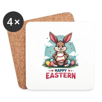 Baseball Happy Eastern Osterhase Sport - Untersetzer (4er-Set) - Weiß - Vorne