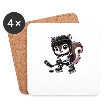 Chibi Squirrel Hockey Hockey Player - Coasters (set of 4) - white - Front