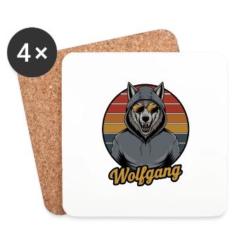 Wolfgang, Der Coole Wolf Im Hoodie Mit - Untersetzer (4er-Set) - Weiß - Vorne