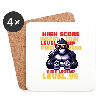 Pixel Gamer Gorilla – Level 99 - Untersetzer (4er-Set) - Weiß - Vorne