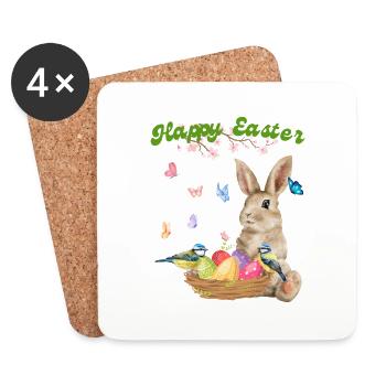 Joyeuses Pâques - Lapin avec panier de Pâques - Dessous de verre (lot de 4) - blanc - Devant