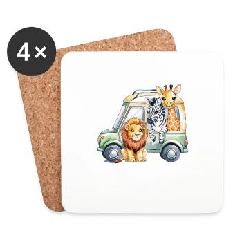 Cute safari animal friends in car adventure - Coasters (set of 4) - white - Front