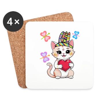 Hippie Cat Cats Kids Child Hippies - Coasters (set of 4) - white - Front
