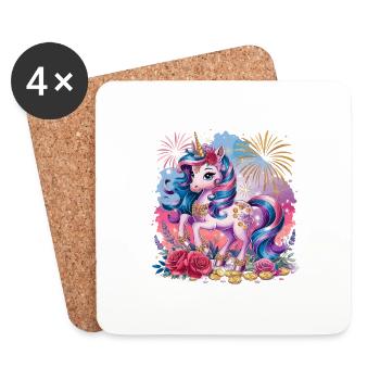 Licorne magique avec des fleurs et des feux d’artifice - Dessous de verre (lot de 4) - blanc - Devant