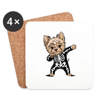 Chien mignon en costume de squelette Halloween - Dessous de verre (lot de 4) - blanc - Devant