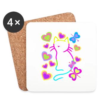 Retro Cat Cats Vintage 80s 90s Kids - Coasters (set of 4) - white - Front