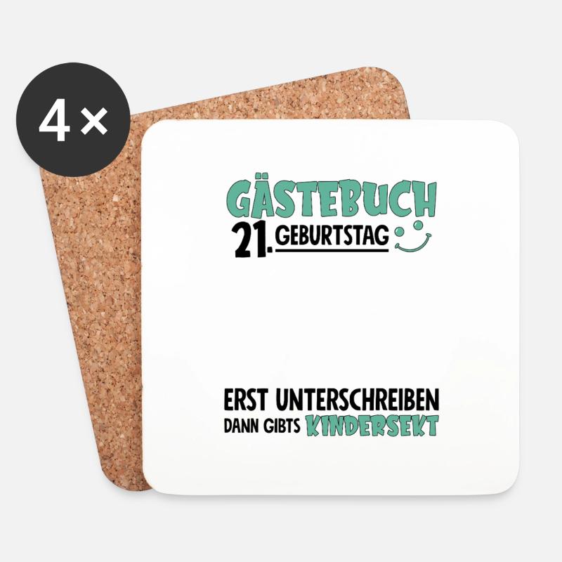 Gästebuch 21 Geburtstag Unterschreiben Kindersekt - Untersetzer (4er-Set) - Weiß