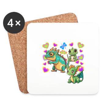 Dino Dinos Kind Kinder - Untersetzer (4er-Set) - Weiß - Vorne